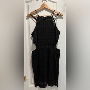 Express Black Cutout Lace Bodycon Lined Knee Length Party Dress Womens 12